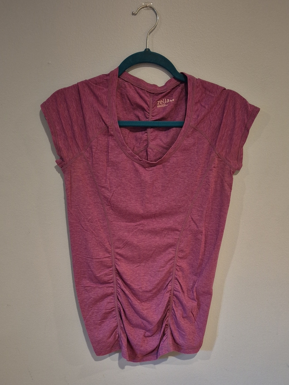 Zella Heather Raspberry Short-Sleeve Ruched Active Tee